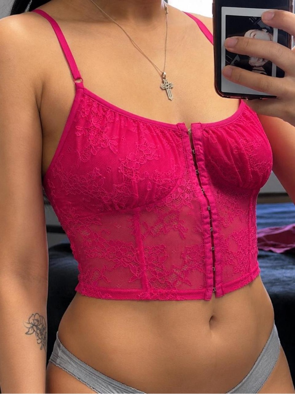 Garage Hot Pink Lace Bustier Crop Top